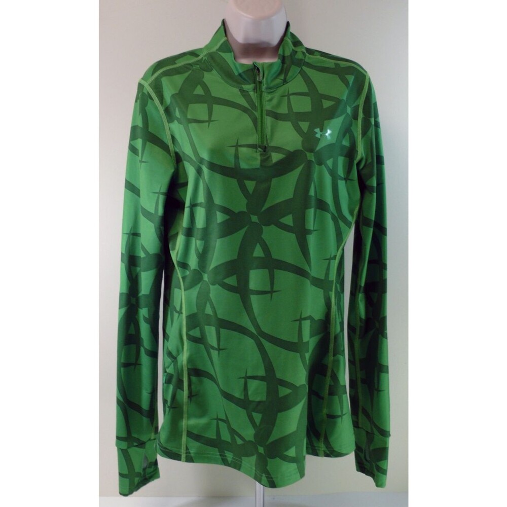 Under Armour fitted shirt green ColdGear Quarter Zip compression base layer LG